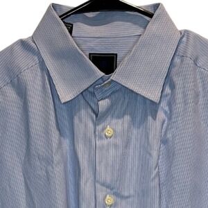 David Donahue Men's Blue Fine Stripe Dress Shirt 17 1/2 34/35 100% Cotton